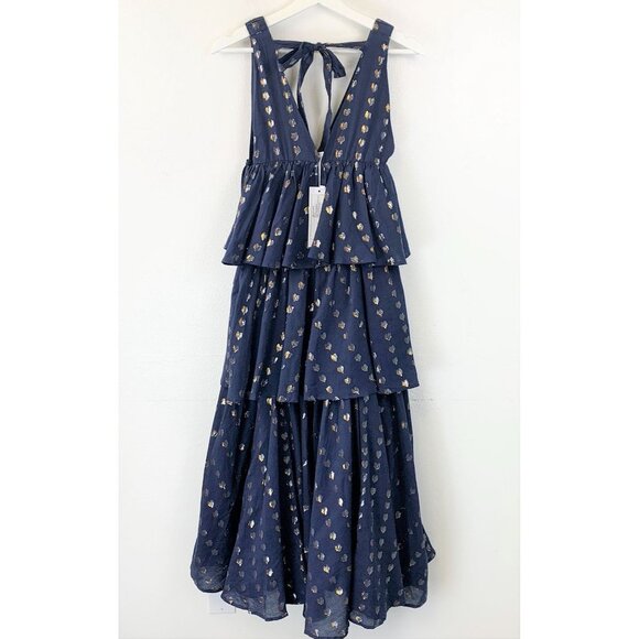 NWT A.L.C. Rhode Leela Dress Tiered Midi Dress with Metallic Hearts Size XS - Picture 2 of 7